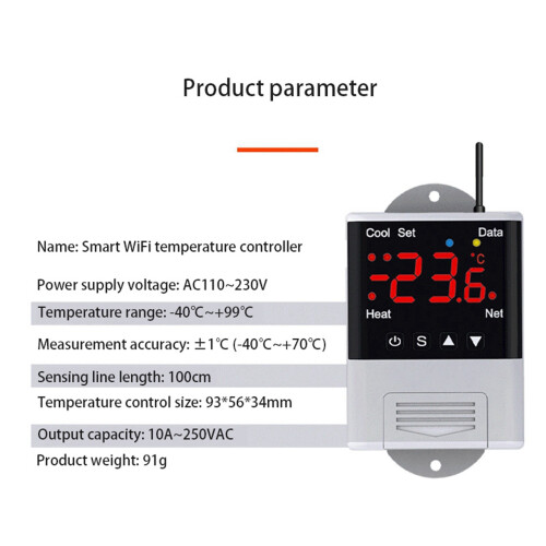 2X Wireless Wifi Temperature Controller Thermostat AC110-220V DTC1201 NTC Sensor Digital Display APP Control 2