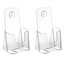 Acrylic Brochure Holder Slant Back Design, Clear Display Stand, Plastic Table Stand Sign Holder 2 Pack