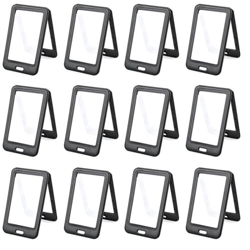 12PCS Black ID Badge Holder with Double-Sided Windows Vertical ID Card Holder ID Card Case Protector for Office, School