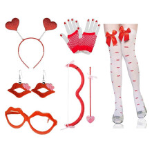Cupid Costume Women Kit with Bow&Arrow, Earrings , Gloves,Heart Headband, Sunglasses, and Stockings A