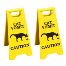 Fashion Funny Cat Vomit Sign Bright Yellow Gift Warning Sign Cat Vomit Sign for Cat Lover