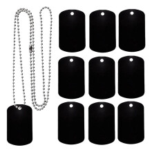 25 Pack Aluminum Blank Dog Tags for Laser-Engraving with 24 Inches of Stainless Steel Chain Black