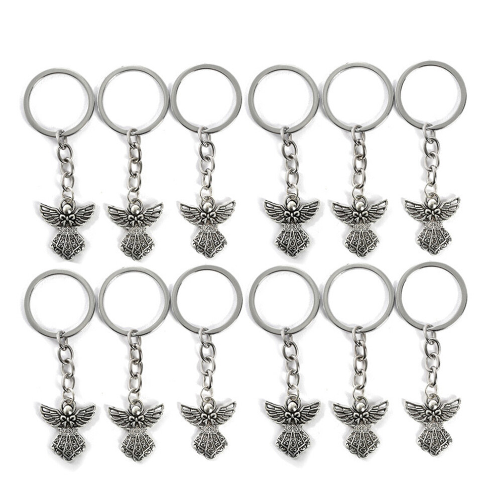 30Pcs Color Guardian Angel Key Ring Zinc Alloy Pendant Wedding Birthday Party Baby Shower Baptism Communion Silver