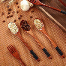 Wooden Spoons Forks Set Japanese Style Wooden Utensils Set for Eating Wood Flatware Set Reusable (Black Cords,20 Pieces)