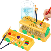 Nettoyeur de Pinceaux de Dessin Animé Amélioré avec Plateau, Support et Égouttoir pour Peintures Acryliques et Aquarelles, Jaune