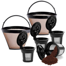 Pacote de 2 Filtros de Café ReutilizáVeis em Cone e 4 Pacotes de CáPsulas de Café ReutilizáVeis para a Cafeteira Dual Brew, Filtro de Café