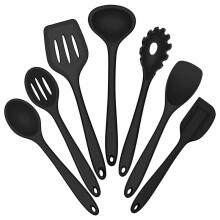 Set di Utensili da Cucina in Silicone, 6 Pezzi Set di Utensili da Cucina Neri Resistenti al Calore, Utensili da Cucina Antiaderenti Spatola Mestolo