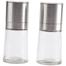 Salt and Pepper Grinder Set, Pepper Mill and Salt Grinder Refillable, Stainless Steel & Chunky Glass Pepper Mill Grinder