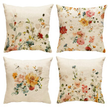 Spring Pillow Covers 18X18 Set Of 4 Farmhouse Throw Pillow Spring Decorations Floral Cushion Case for Home Decor