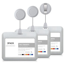 Porta Credencial RetráCtil, Porta Credencial Deslizante de PláStico con Clips para Carrete de Credencial RetráCtil, Paquete de 3 Gris Horizontal