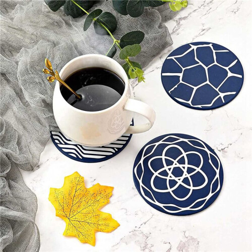 12Pcs Drink Coasters,Round Silicone Rubber Cup Pad with Storage Box,Suitable for Bar, Table Decoration, Protect Desktop 2