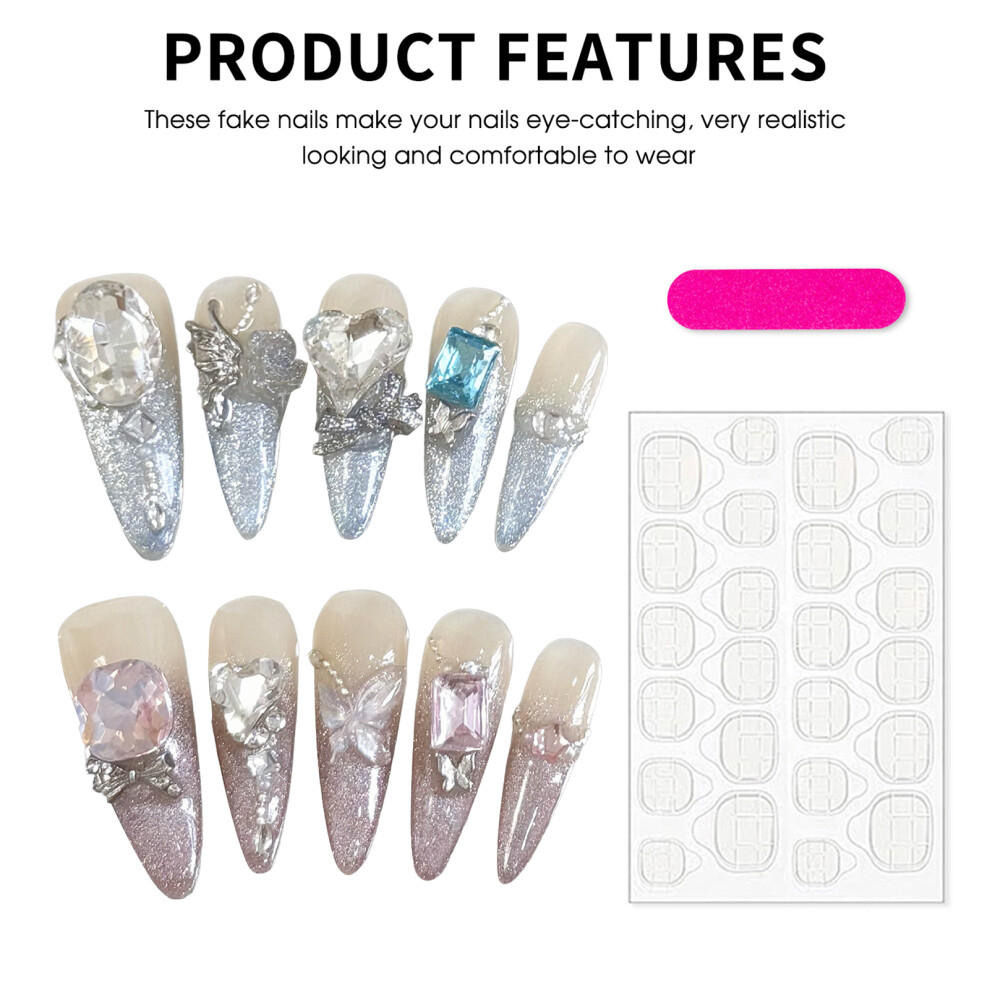 Bright-Home (S) 10Pcs French Blue Pink Tip Press On Nails Easy Effortless Application To Nails For Manicure Lovers And Beauty Bloggers