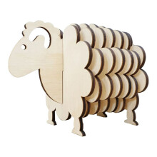 3D Puzzle Shape Sheep,Wooden Coasters for Drinks,Set of Humorous Sheep Coasters,Cute Animal Coasters,Wood Color