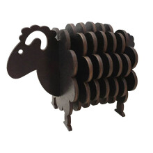 3D Puzzel Vorm Schaap, Houten Onderzetters voor Drankjes, Set van Grappige Schapen Onderzetters, Schattige Dieren Onderzetters, Zwart