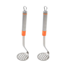 2pcs Stainless Steel Garlic Press Potato Meatball Kitchen Gadget Multi-Functional Manual Masher Orange