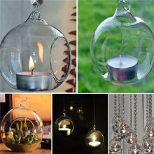10pcs 8cm Hanging Glass Flowers Plant Vase Stand Holder Terrarium Container Candlestick Tealight Holder Home Decor