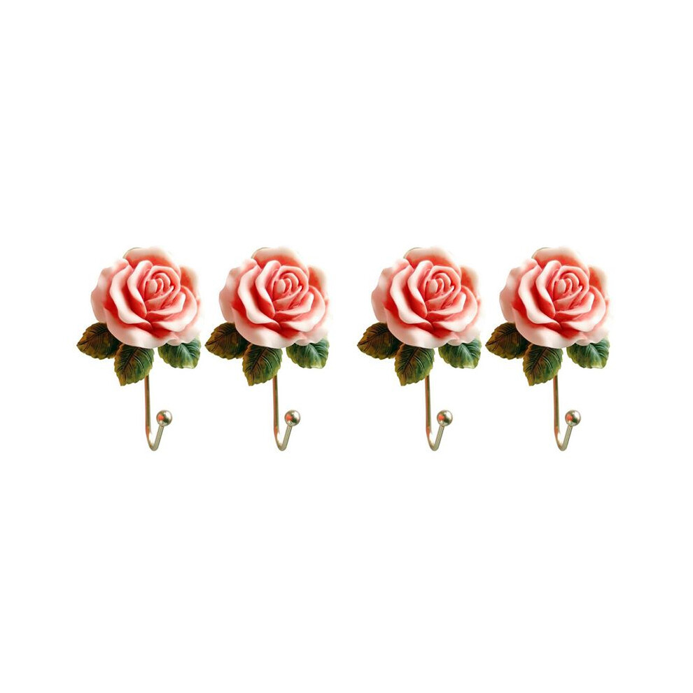 4X Heart Shaped Rose Resin Hook Color Painting Hook Home Decoration Is Used For Hanging Hats, Towels, Coats, Etc A 6034060602168