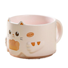Cartoon Cat Ceramic Mug - Stacked Water Cup with Cat'S Ear Design and Handle, Interesting Household Drinkware