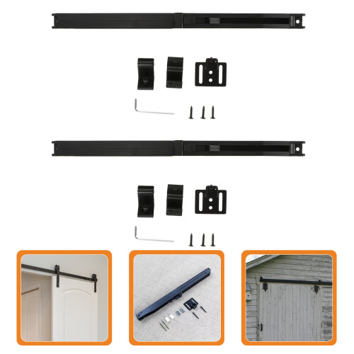 Barn Door Hardware Kit Black 2 Sets 12.2x0.8in 2