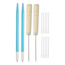 Doll Hair Rooting Holders Kit, 0.6/0.8mm Doll Hair Rerooting Knitting Needles with Wood Awls Crochet Hooks Doll Wig Tool