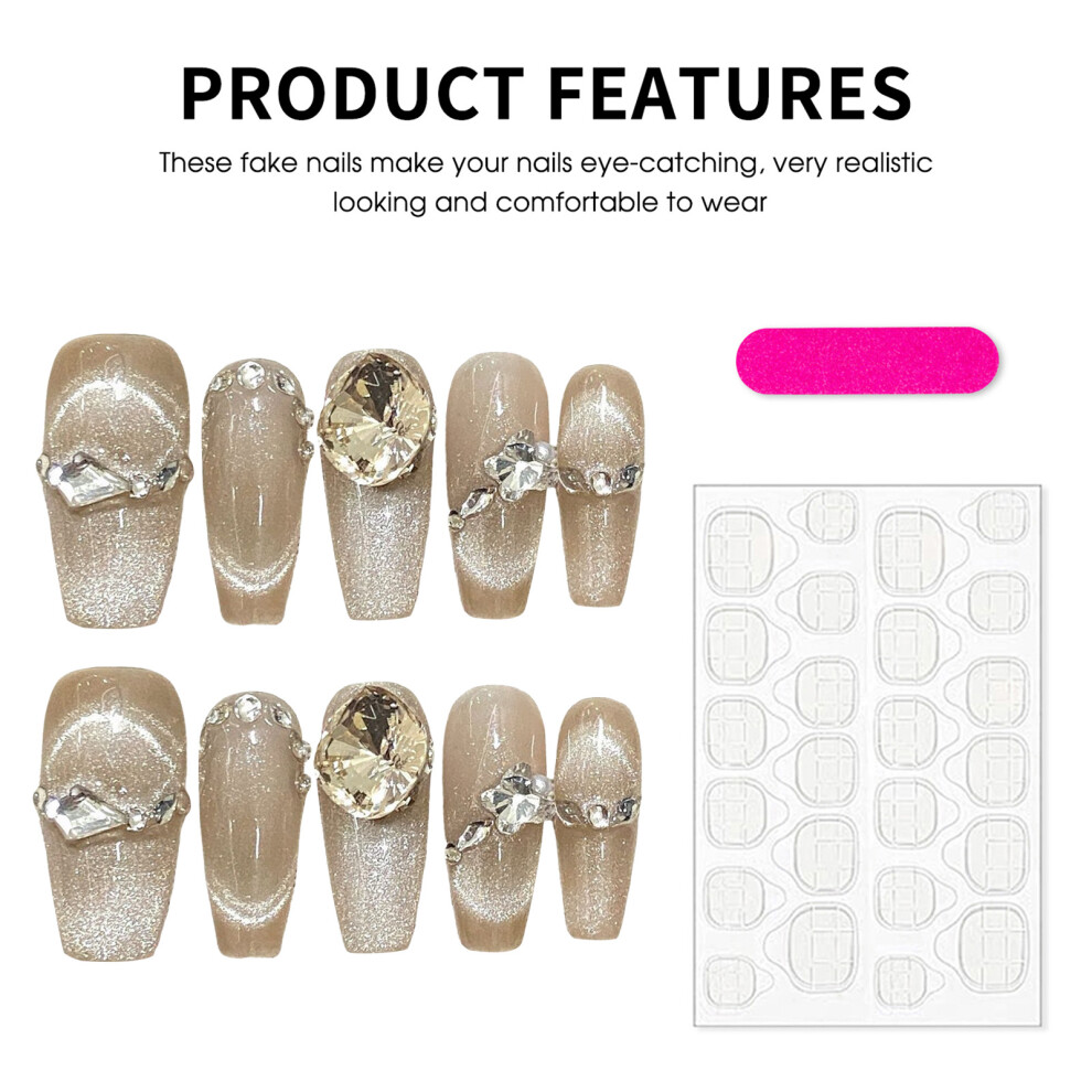 Roc-Electron (M) Rhinestone Cat Eye False Nails - Easy Apply