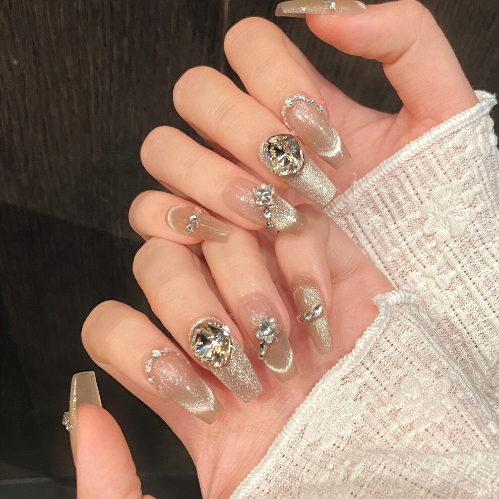 Roc-Electron (S) Rhinestone Cat Eye False Nails - Easy Apply