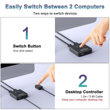 USB 2 in 2 Out, Sharing Keyboard, Mouse, Printer, Scanner, Webcam Between Two Computers, with External Controller