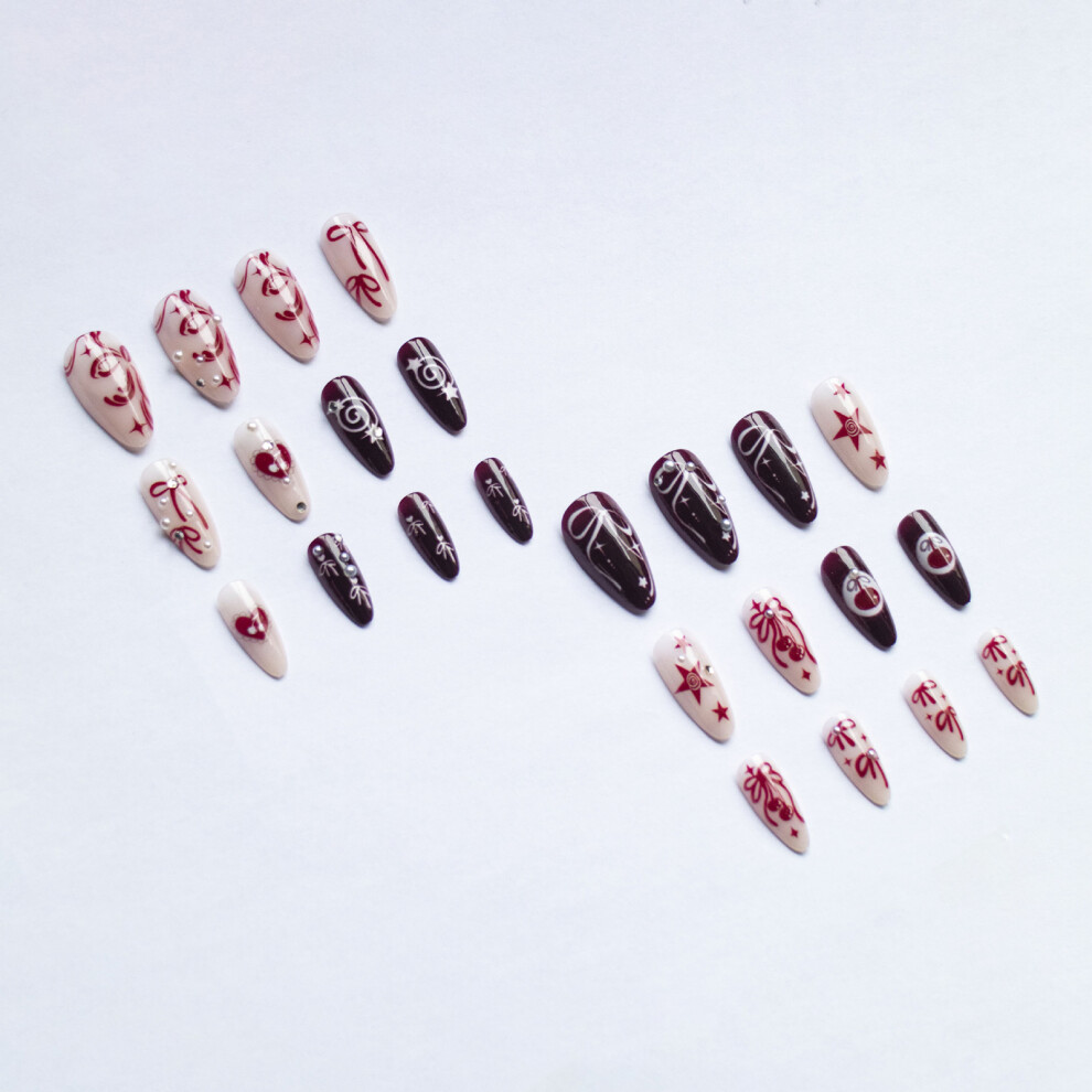 Roc-Electron Bowknot Almond Fake Nails - Easy Application
