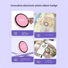Electronic Baji 1.85 Inch Touch Screen LED Button Pin Cyber Dynamic Display Badge Collectible Gift for Otaku Fans