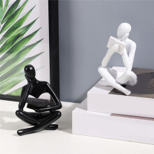 TäNkare Skulpturer,Svart Thinkers Resin Staty LäSprydnad, TäNkare Skulptur Dekoration, Modern Bokinredning B
