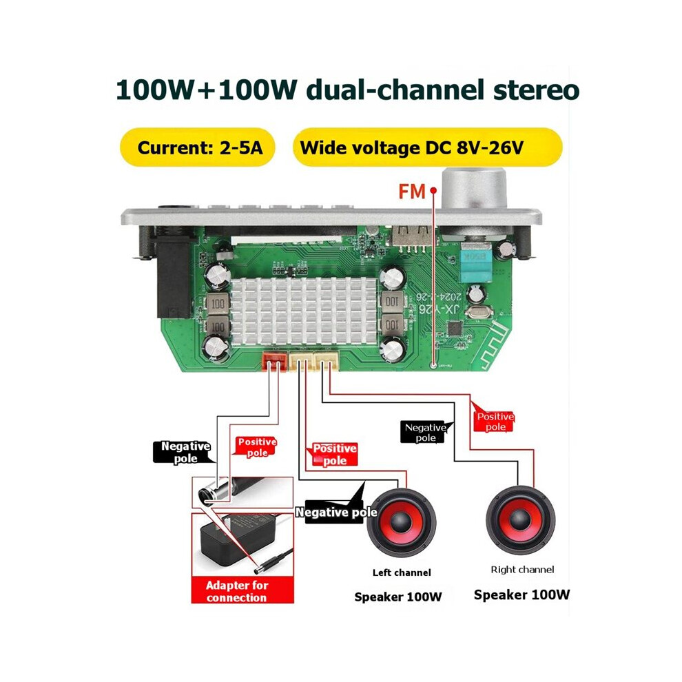 2X100w 12V Amplifier Audio Player 5.0 Mp3 Decoder Board Mp3 Player Car Fm Radio Module Usb Mic Record Call 6032848711446
