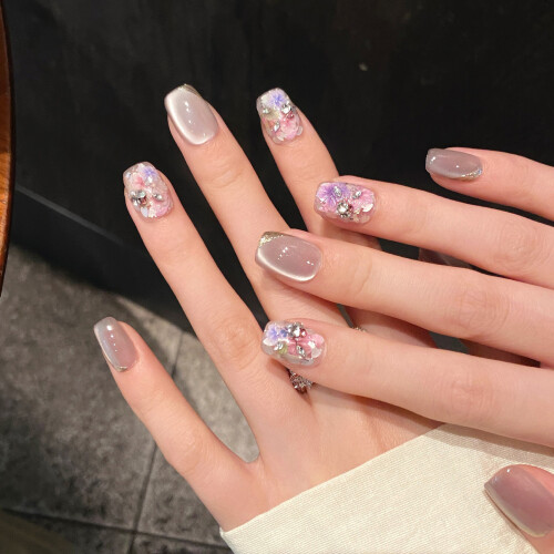 (1102) Flash Cat Eye Glossy Fake Nails, Long Lasting 2