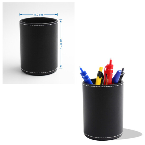 1Pc Pu Round Pen Holder Makeup Brush Storage Box Black 1
