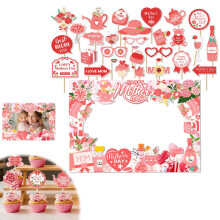 (2 Set) Mother's Day Photo Booth Props with Frame, Happy Mother Day Selfie Props for Mom Party Decorations