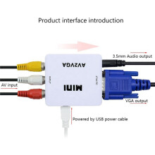 2X AV (RCA) to VGA Audio Video Converter,Support Resolution 1080P /720P,with 3.5 mm AUDIO Audio Input Port,for STB TV PC