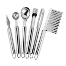 6Pcs Stainless Steel Kitchen Gadget Set Fruit Knife Coring Device Carving Knife Watermelon Digging Spoon Potato Peeling