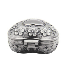 4X Classic Vintage Antique Heart Shape Jewelry Box Small Trinket Storage Organizer Chest Christmas Gift,Silver