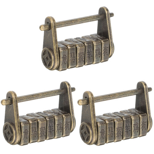 3Pièces Cadenas Rétro Code Chinois Doré Petit Et Pratique À Emporter 2