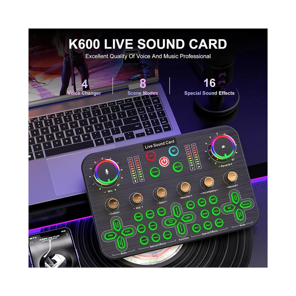 K600 Gaming Audio Mixer, Streaming Audio Mixer With Xlr Microphone Support, Live Sound Card 6032848798904