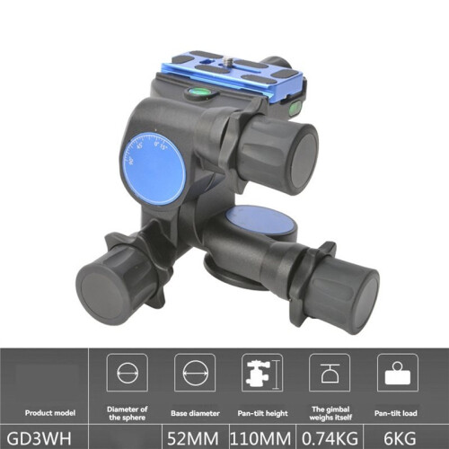 GD3WH CN 3-Way Geared  Magnesium Alloy Panoramic Tripod  for DSLR Camera Precise Three-Dimensional PTZ 2