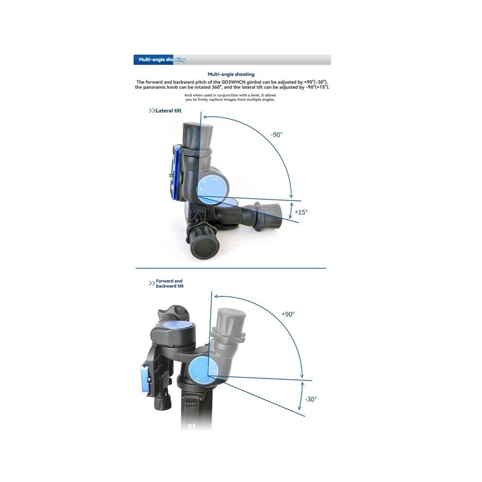 Gd3wh Cn 3-Way Geared Magnesium Alloy Panoramic Tripod For Dslr Camera Precise Three-Dimensional Ptz 4711462271988
