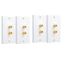 4 Pack Single Gang 1.0 Speaker Wire Wall Plate (Banana Plug Wall Plate) for 1.0 Speaker, White