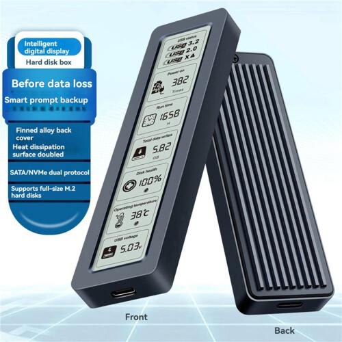 2X M. 2 NVME/NGFF  SSD Enclosure with Display Screen Intelligent Digital Health Detection USB3.2 Gen2 Type-C 10Gbps 2