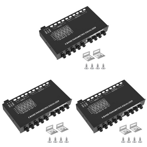 3X 5-Band Car Audio Equalizer, Adjustable 5 Bands EQ Car Amplifier Graphic Equalizer with CD/AUX Input Select