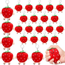 24Pcs Cute Strawberry Fruit Keychains Plush Pendant Red Plush Stuffed Kawaii Charm Goodie Bag for Strawberry Party Favor