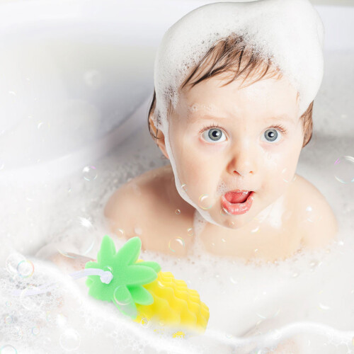 2Pièces Éponge Douce Bébé Pour Douche Jaune En Matière Durable 2