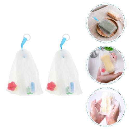 2Pcs Durable Pe Soap Mesh Bags White Foaming Nets for Face Cleansing 2
