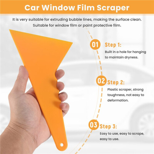 Plastic Yellow Auto Car Window Sticker Film Scraper Squeegee Cleaning Tool 23.6x12.3cm 2