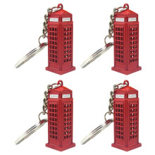 4X Vintage Telephone Booth British Miniature London Car Key Ring Keychains Diecast Keychain Gift for Women Girls