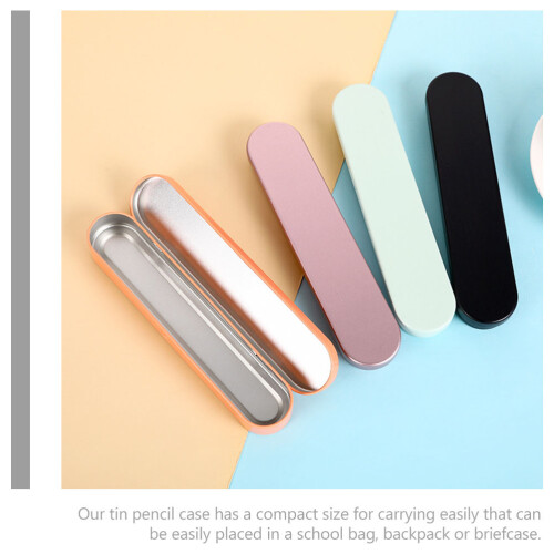 6Pcs Metal Pen Case Hinged Tin Box For Office School 2
